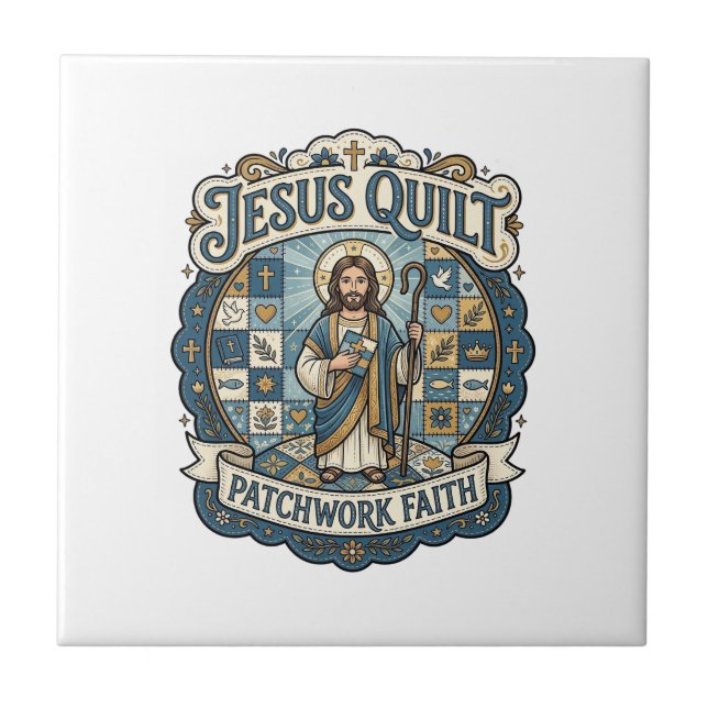 Azulejo De Cerâmica Remendo de Colcha de Jesus Fé Patchwork Jesus Colc (Frente)