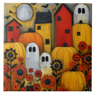 Azulejo De Cerâmica Remendo de Halloween de Arte Popular Caprichosa