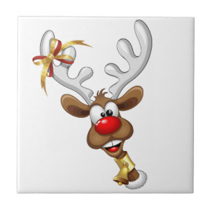 Azulejo De Cerâmica Rena Fofa Espiando Meme de Natal