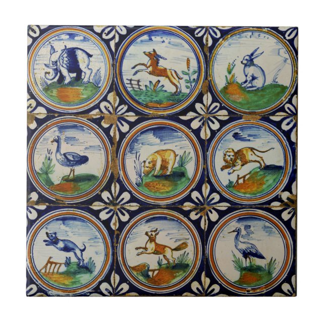 Azulejo De Cerâmica Renascentista Animal Países Baixos (Frente)