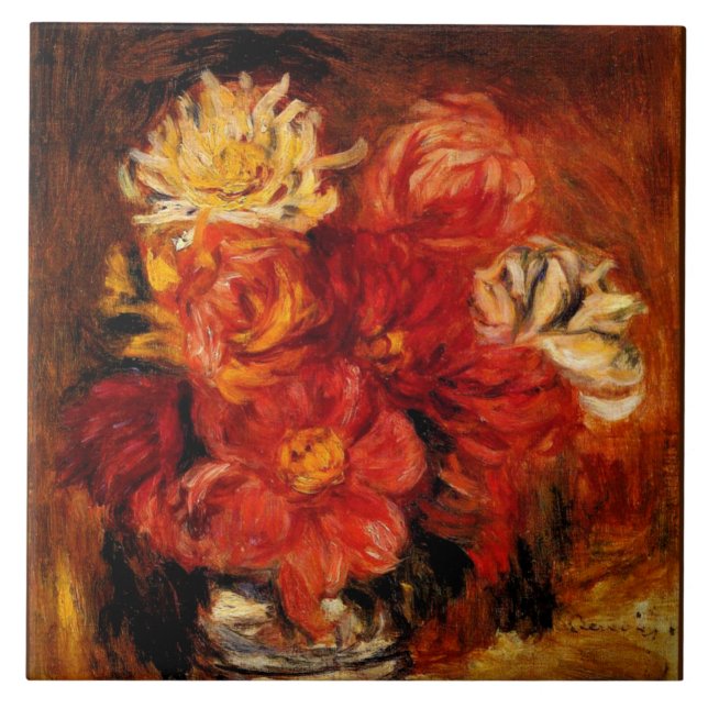 Azulejo De Cerâmica Renoir - Dahlias, fine art painting, (Frente)