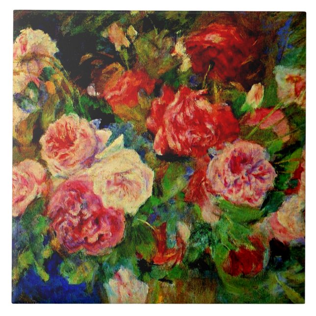 Azulejo De Cerâmica Renoir - Rosas, pintura famosa, (Frente)