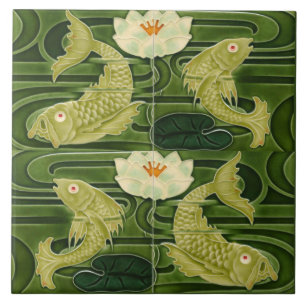 Azulejo De Cerâmica Réplica de Arte Novo Alemão Jugendstil Peixes de L