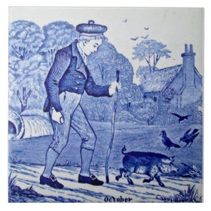 Azulejo De Cerâmica Repro 1879 Série de Calendário Azul Wedgwood out