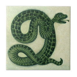 Azulejo De Cerâmica Repro 1880s De Morgan pintou Cobra verde