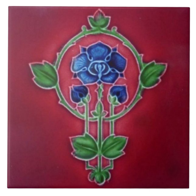 Azulejo De Cerâmica Repro 1905 Art Nouveau Jewel Tone Floral (Frente)