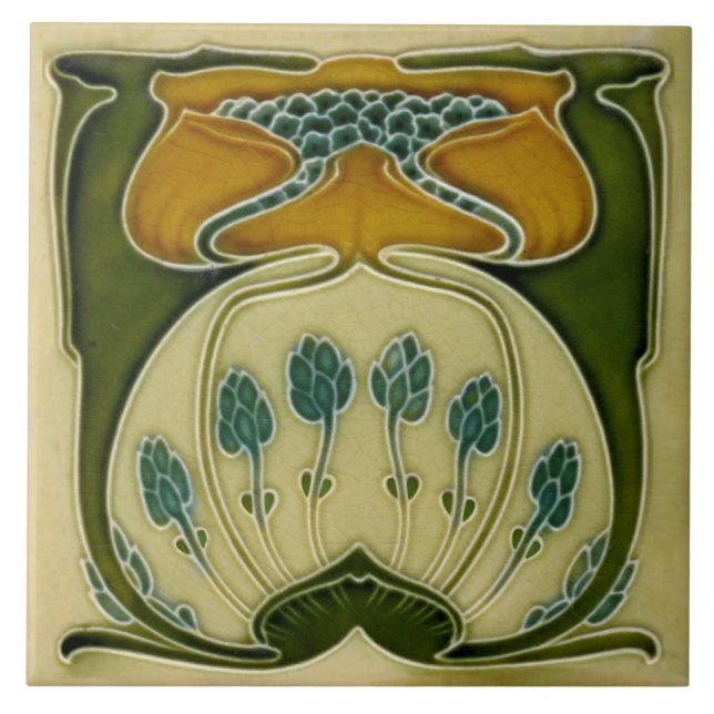 Azulejo De Cerâmica Repro Alemão Jugendstil Art Nouveau Multi Floral (Frente)