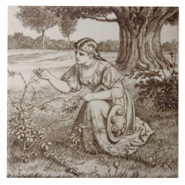 Azulejo De Cerâmica Repro Antique 1880s Minton Sepia Country Life (Frente)