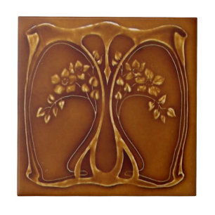 Azulejo De Cerâmica Repro Antique Art Nouveau Tree of Life Terracotta