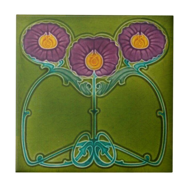 Azulejo De Cerâmica Repro Antique Marsden Art Nouveau Purple Floral (Frente)