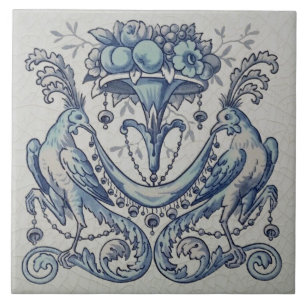 Azulejo De Cerâmica Repro Antique Minton Hollins Birds Fruta Azul