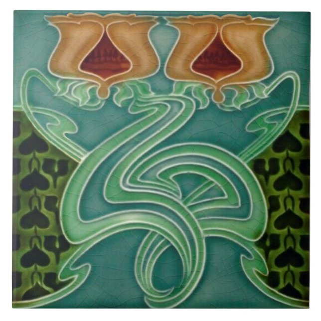 Azulejo De Cerâmica Repro Antique Richards Art Nouveau Floral Majolica (Frente)