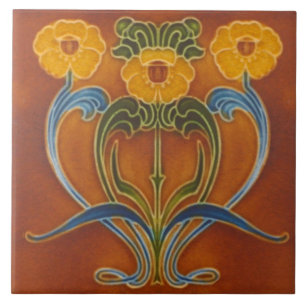 Azulejo De Cerâmica Repro Art Nouveau Cores de outono Floral
