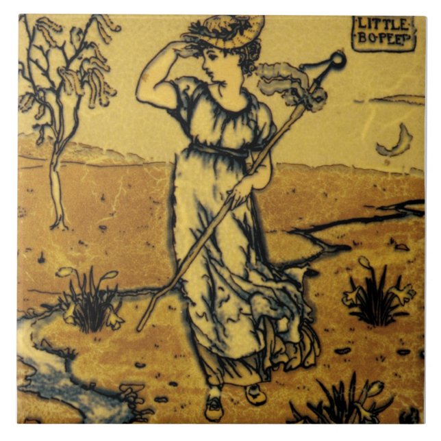 Azulejo De Cerâmica Repro Art Nouveau Moderno Pequeno Desenho Bo Peep (Frente)