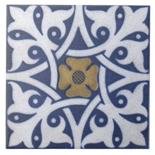 Azulejo De Cerâmica Repro Azulejo Quatrefoil Gótico em Azul, Dourado 