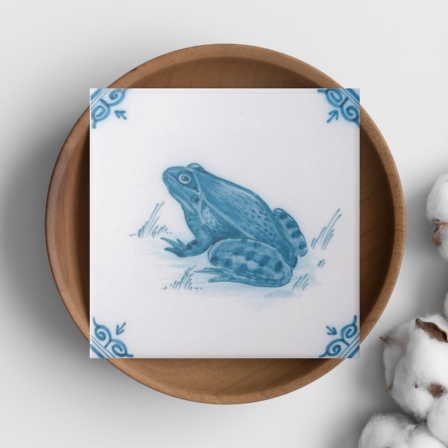 Azulejo De Cerâmica Repro Blue e White Sapo Delft (Repro Blue and White Frog Delft Tile)