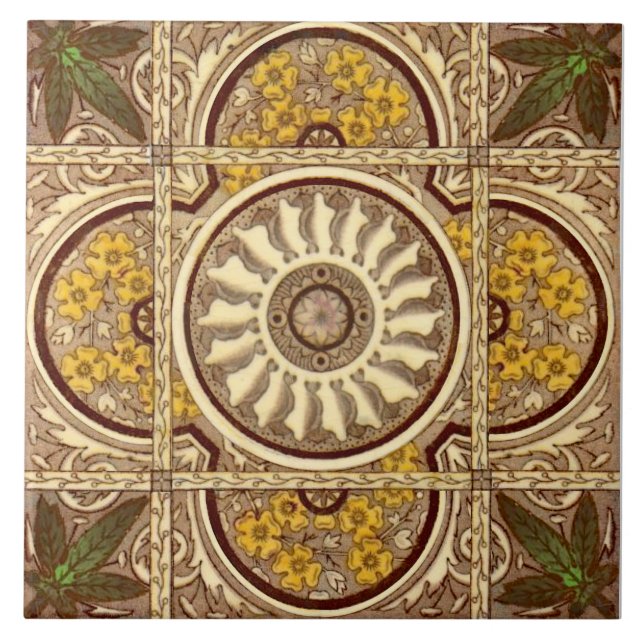 Azulejo De Cerâmica Repro c.1885 Malkin Sunflower Eastlake Estético (Frente)