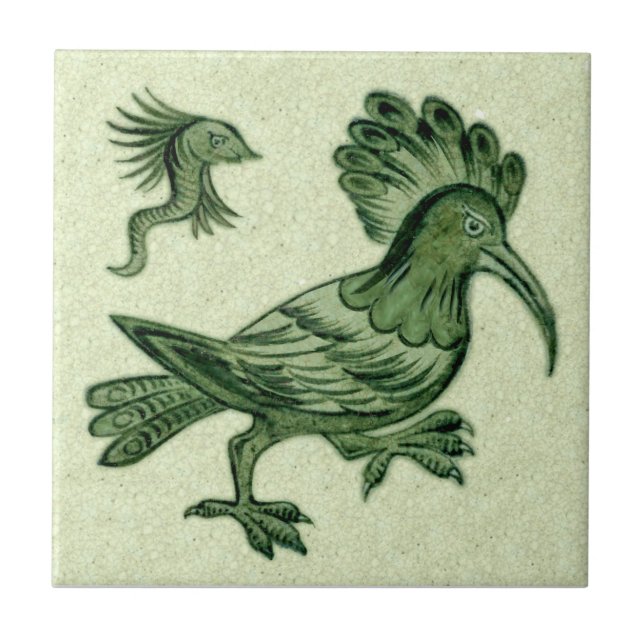 Azulejo de cerâmica Repro De Morgan Green Hoopoe B (Frente)