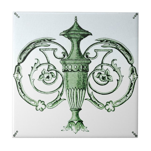 Azulejo De Cerâmica Repro do Transferware NeoClassic Green Urn 1880s (Frente)