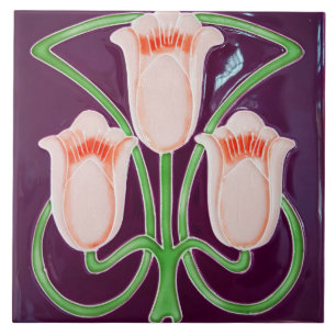 Azulejo De Cerâmica Repro Edwardian Art Nouveau Purple Tulip Floral