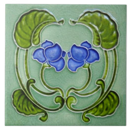 Azulejo De Cerâmica Repro Floral Verde Azul Nouveau - Arte Simétrica