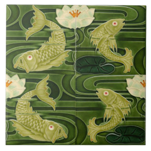 Azulejo De Cerâmica Repro German Art Nouveau Jugendstil Pond Fish