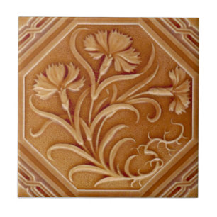 Azulejo De Cerâmica Repro Minton 1880 Carnação Art Nouveau Majolica