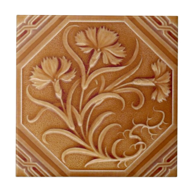 Azulejo De Cerâmica Repro Minton 1880 Carnação Art Nouveau Majolica (Frente)