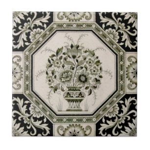 Azulejo De Cerâmica Repro Minton Black & Cream - Impressão