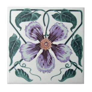 Azulejo De Cerâmica Repro Purple Clematis Art Noveau
