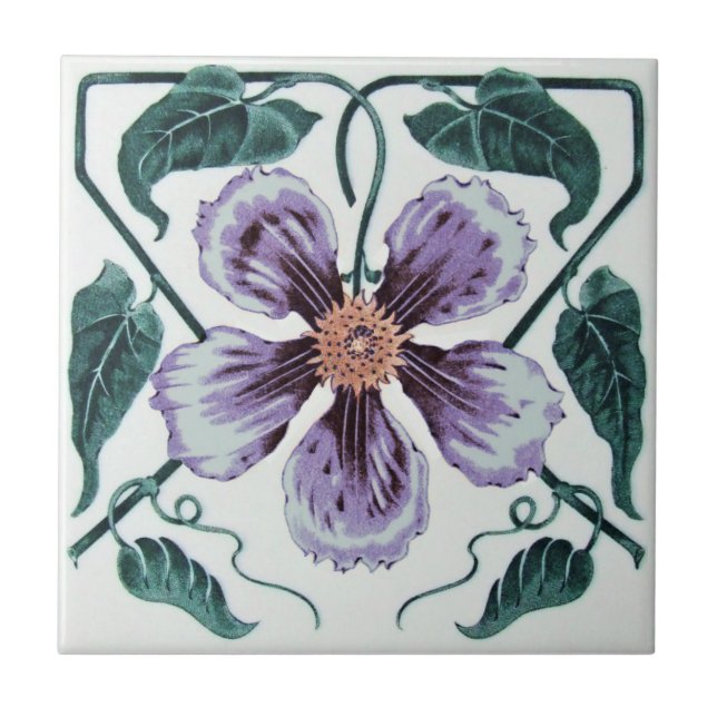 Azulejo De Cerâmica Repro Purple Clematis Art Noveau (Frente)