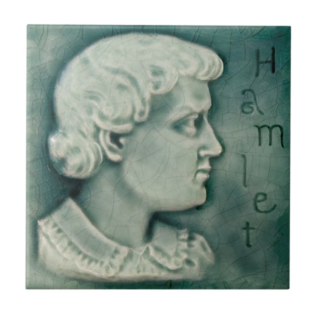 Azulejo De Cerâmica Repro Shakespeare Hamlet Retrato Faux Alivio Teal (Frente)