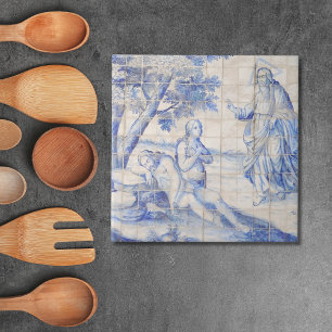 Azulejo De Cerâmica Repro Telha Delft Adão e Eva Bíblico