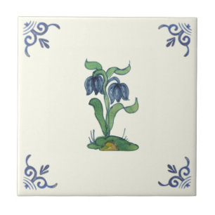 Azulejo De Cerâmica Repro Tulipas Azuis Antigas Pintadas