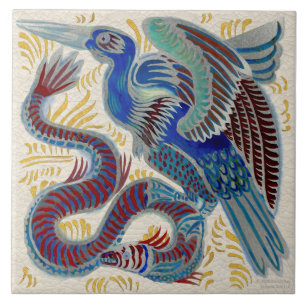 Azulejo De Cerâmica Repro Vibrant De Morgan Water Bird & Eel Colorido