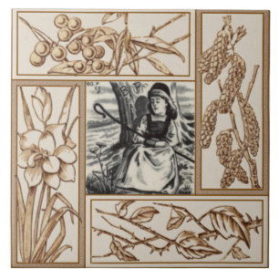 Azulejo De Cerâmica Repro VIctorian Bo Peep Nursery Rhyme Transferware