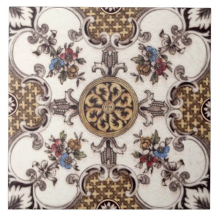 Azulejo De Cerâmica Repro Victorian English Quatrefoil Floral Transfer