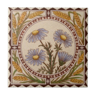 Azulejo De Cerâmica Repro Vitoriano Trigo Dourado Cornflower Blue Flor