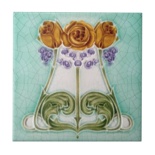Azulejo De Cerâmica Reprodução Antiquada de Rosas de Arte Bonito (Frente)