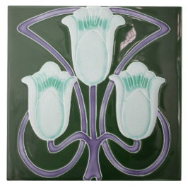 Azulejo De Cerâmica Reprodução Arte Nova Eduardiana Tulipa Floral Verd