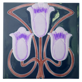 Azulejo De Cerâmica Reprodução Arte Nova Edvardiana Floral Tulipa Azul