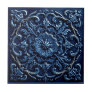 Azulejo De Cerâmica Reprodução Azul de Relevo Falso Vitoriano Minton