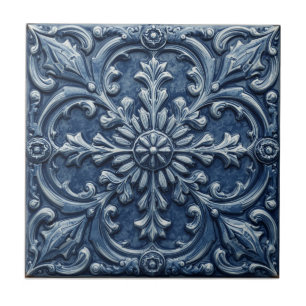 Azulejo De Cerâmica Reprodução Azul de Relevo Falso Vitoriano Minton