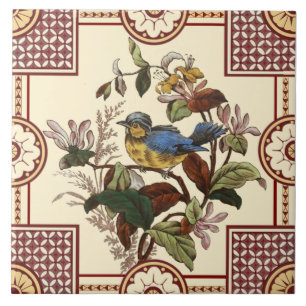 Azulejo De Cerâmica Reprodução de aves e flores estéticas vitorianas