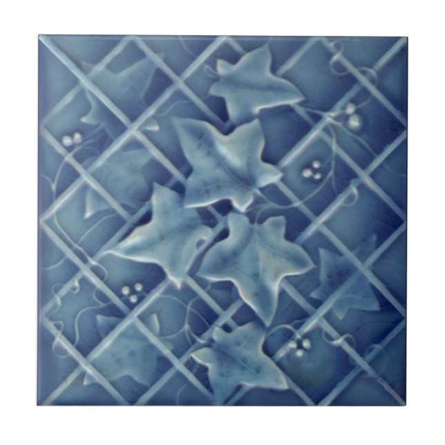 Azulejo De Cerâmica Reprodução do Alivio Ivy Trellis Blue Majolica Fau (Frente)