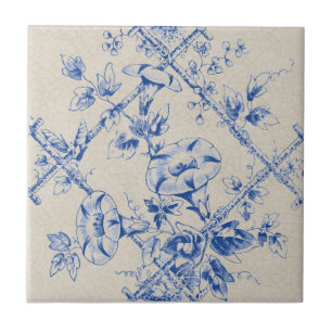 Azulejo De Cerâmica Reprodução Vitoriana de Trellis Floral Azul