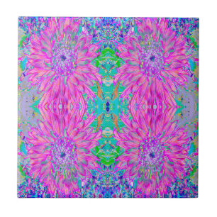 Azulejo De Cerâmica Resfriar Arte Azul Rosa e Roxo de Dahlia em Flor