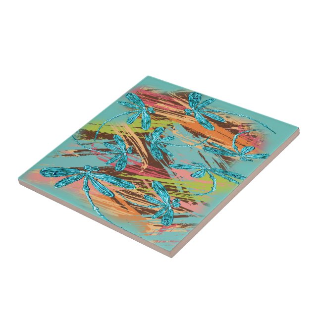 Azulejo De Cerâmica Respingo de turquesa da libélula (Lateral)