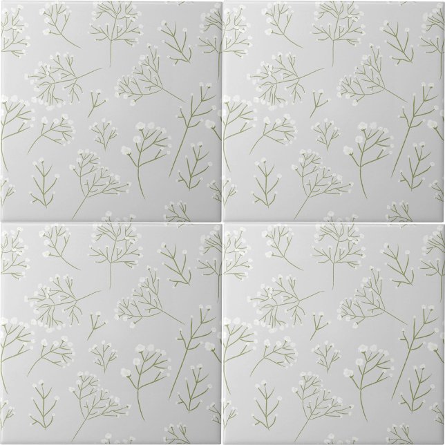 Azulejo De Cerâmica Respiração de Bebê Flor de Gipsófila Branca (Baby's Breath White Floral Watercolor Gypsophila Ceramic Tile)