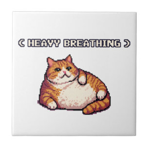 Azulejo De Cerâmica Respiração intensa arte de "pixel" de gato gordo